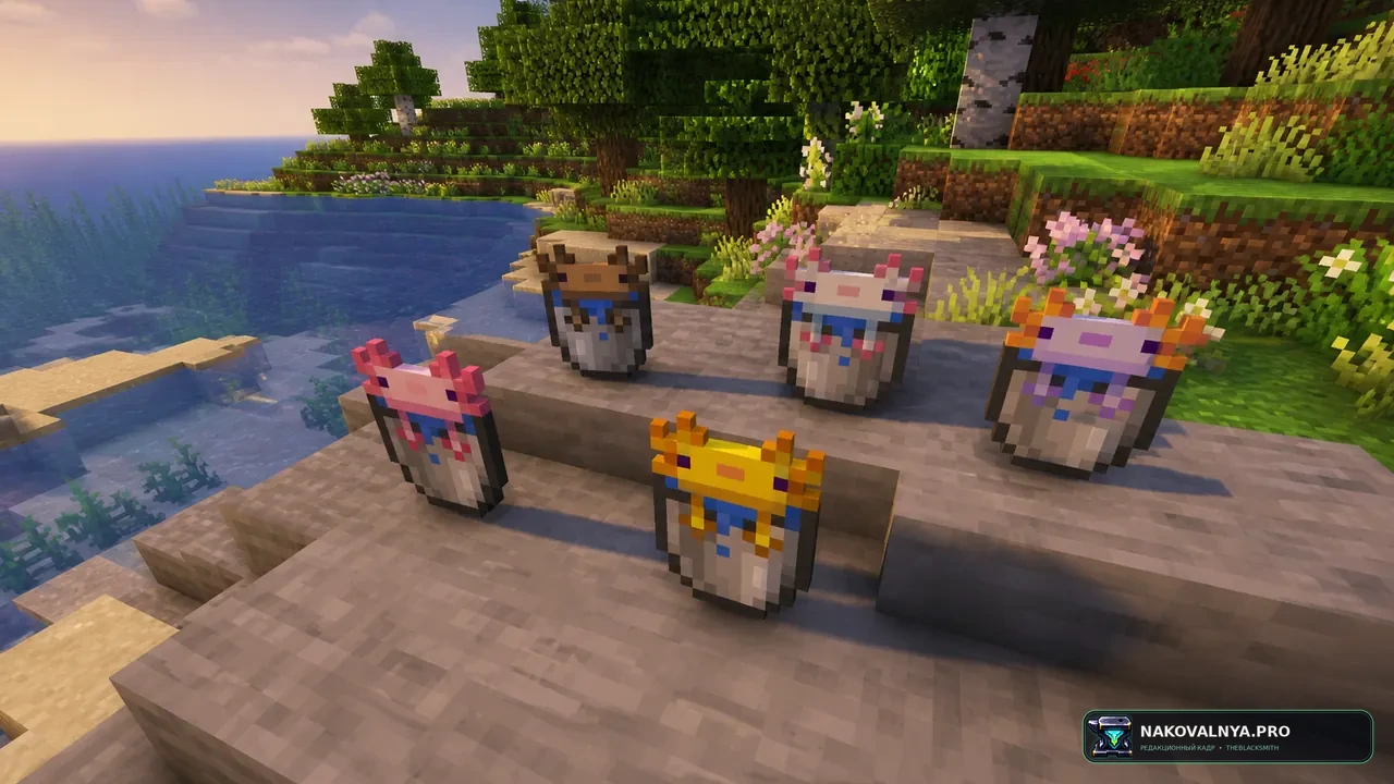 Axolotl Bucket Variants: различимые варианты аксолотлей в вёдрах — редакционная иллюстрация 2 из 3