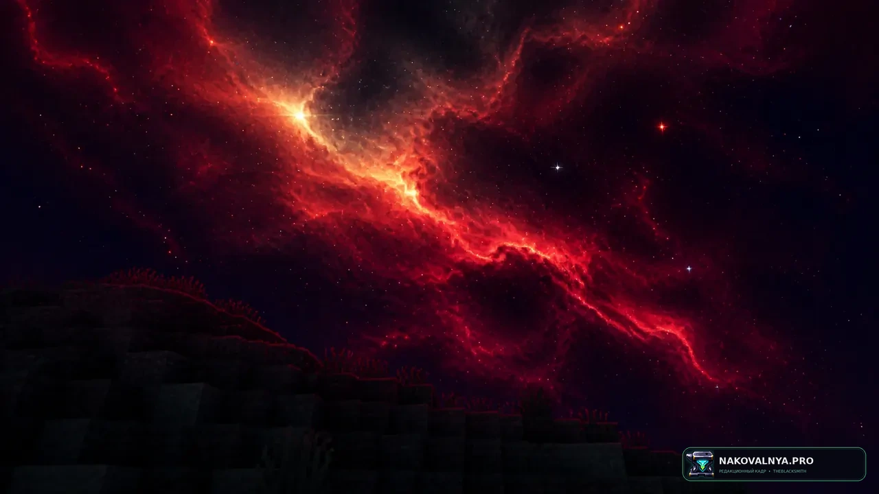 Crimson Celestials: алое космическое небо — редакционная иллюстрация 3 из 3
