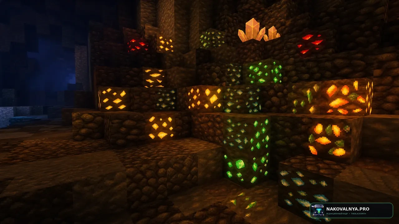 Faithful Fusion Glowing Ores 64x Addon: светящиеся руды Faithful 64x — редакционная иллюстрация 2 из 3