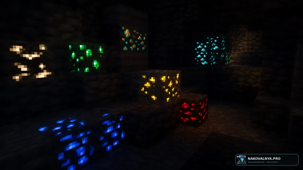 Glow Ores: ярко светящиеся руды для заметной добычи в пещерах — редакционная иллюстрация 2 из 3