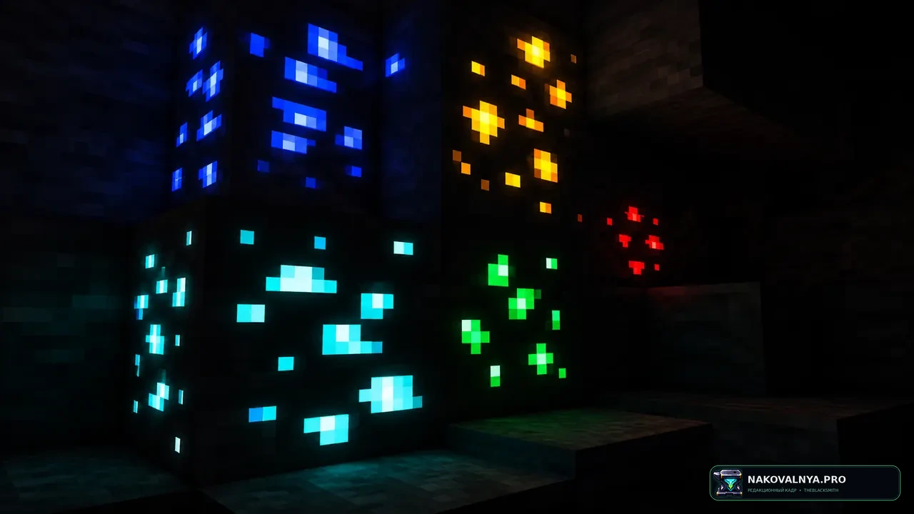 Glow Ores: ярко светящиеся руды для заметной добычи в пещерах — редакционная иллюстрация 3 из 3