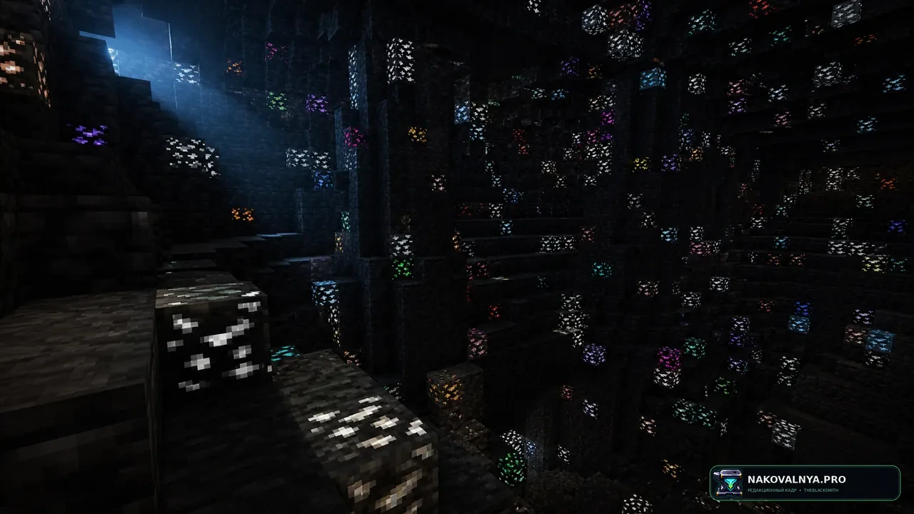 Glowing Emissive Ores: светящиеся руды в ванильной и модифицированной игре — редакционная иллюстрация 2 из 3