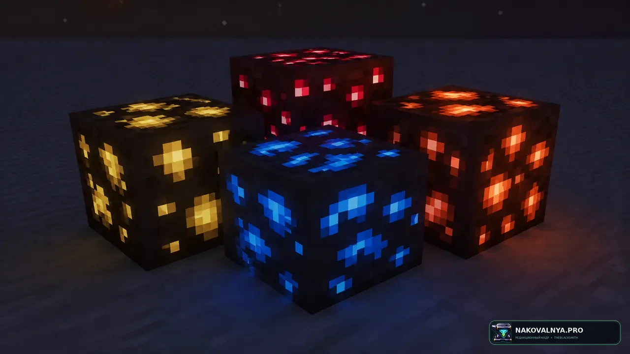 Glowing Emissive Ores: светящиеся руды в ванильной и модифицированной игре — редакционная иллюстрация 3 из 3
