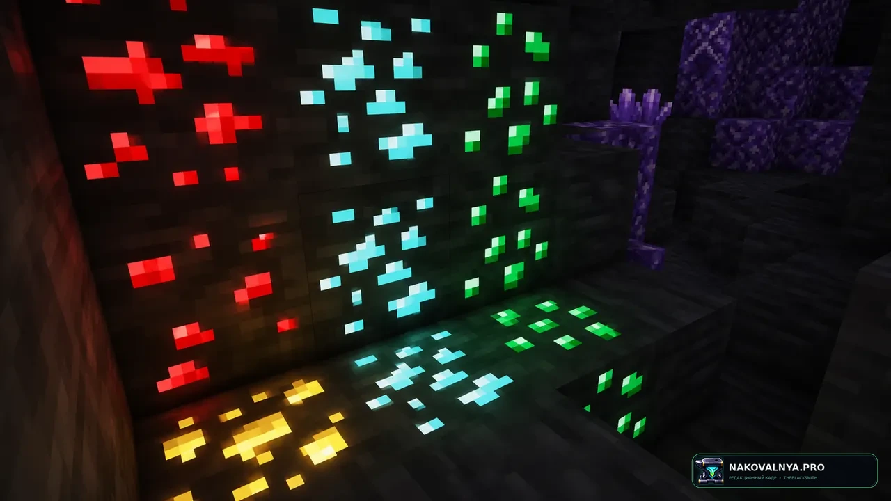 Emissive Ores Addon for Bare Bones/Trailers Vision: светящиеся руды в стиле анимационных трейлеров Minecraft — редакционная иллюстрация 3 из 3