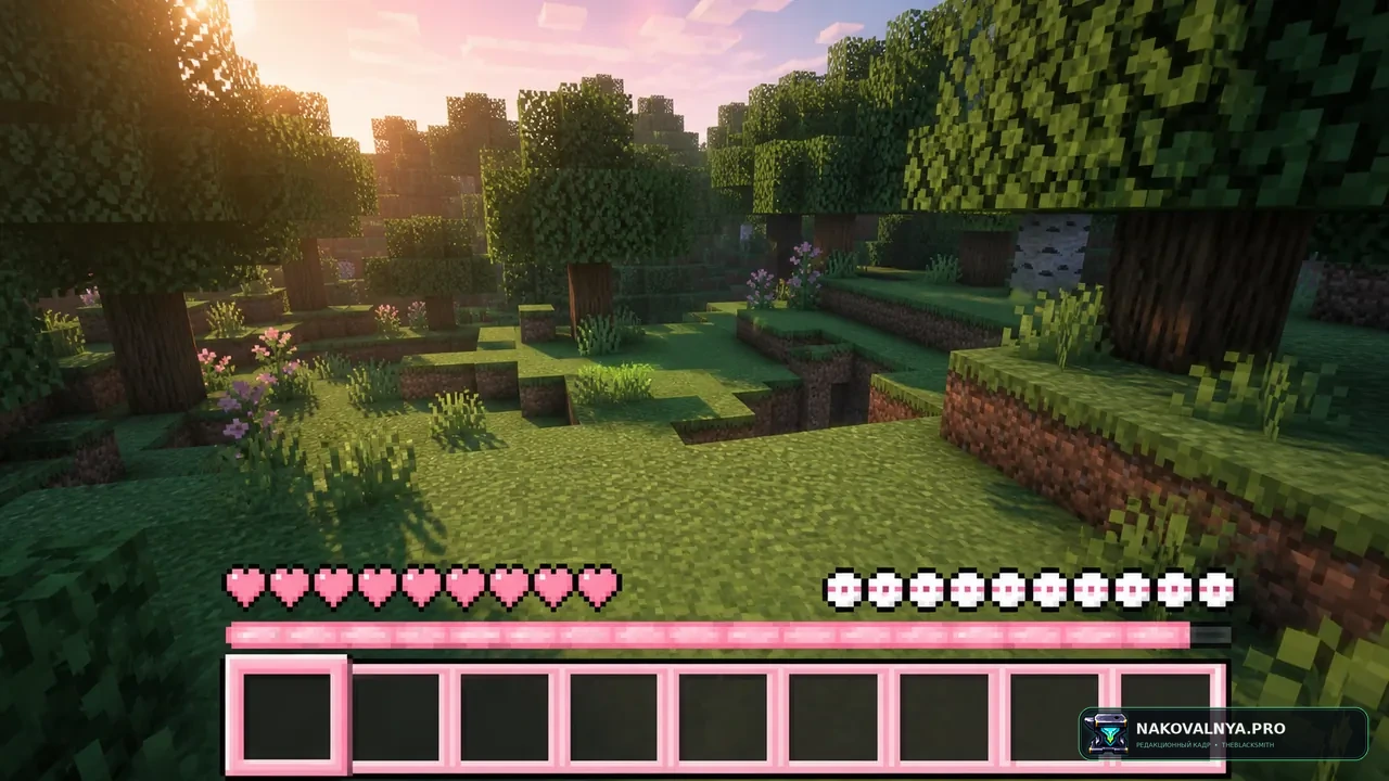 Pinku's Pink GUI Pack: розовый ванильный GUI со светло-голубыми акцентами — редакционная иллюстрация 2 из 3
