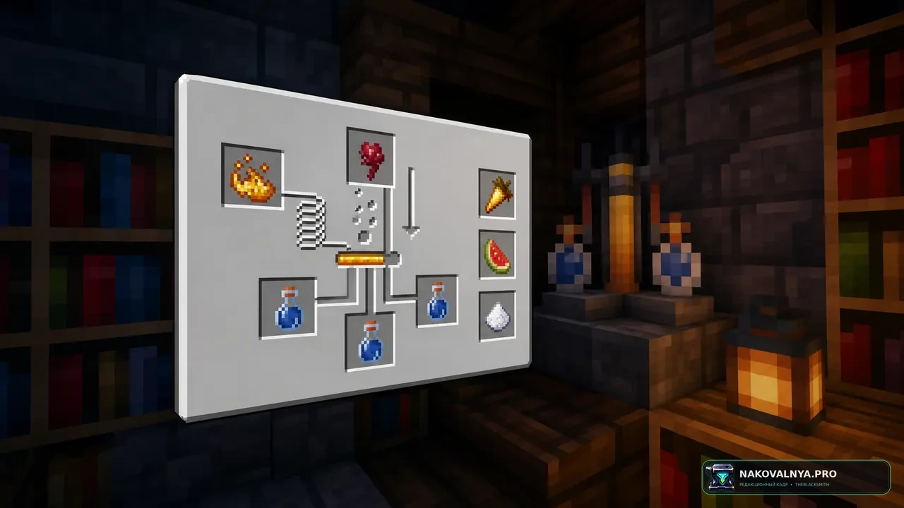 Potion Recipes: Vanilla Edition!: рецепты зелий в окне варочной стойки — редакционная иллюстрация 2 из 3