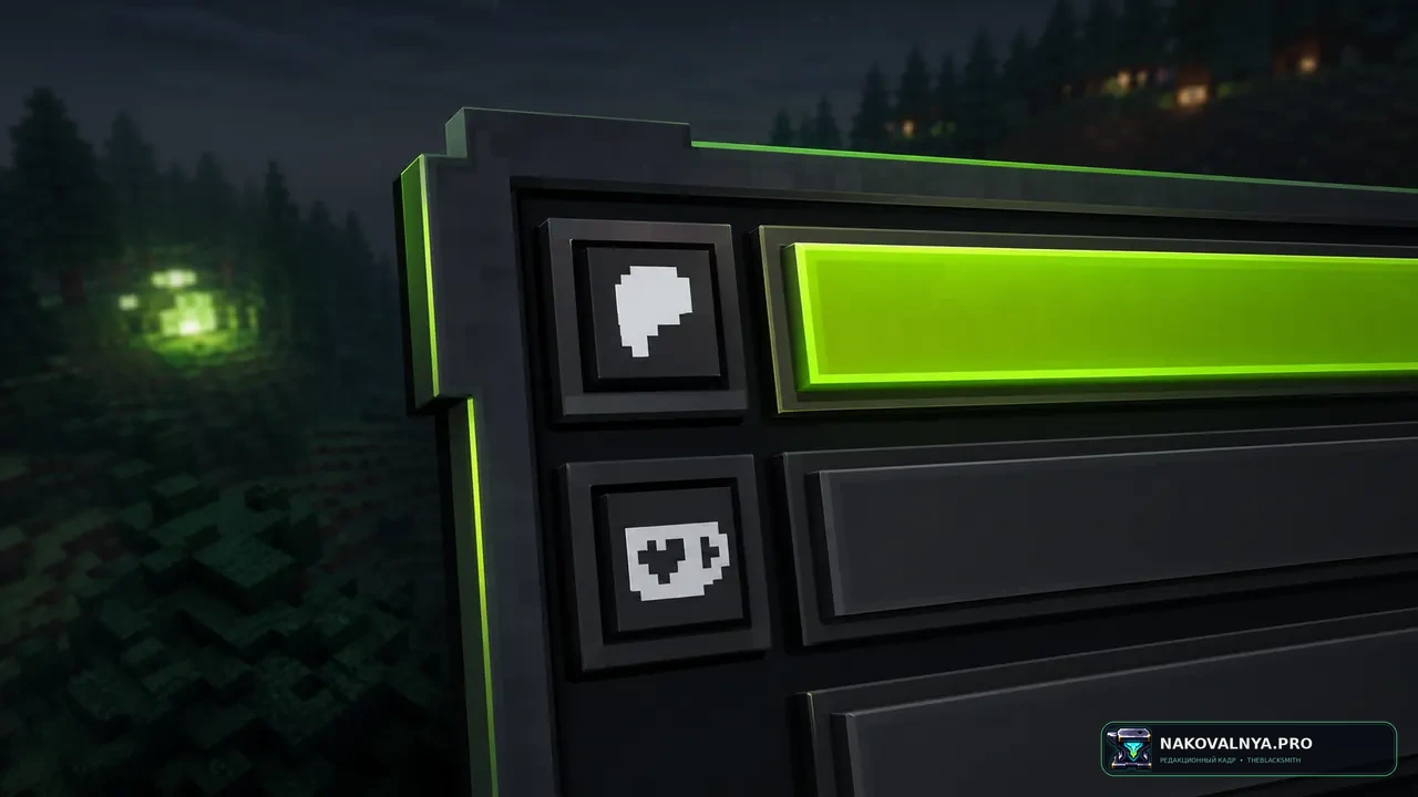 Unique Dark - Green Interface: зелёную подсветку кнопок в интерфейсе Unique Dark — редакционная иллюстрация 3 из 3